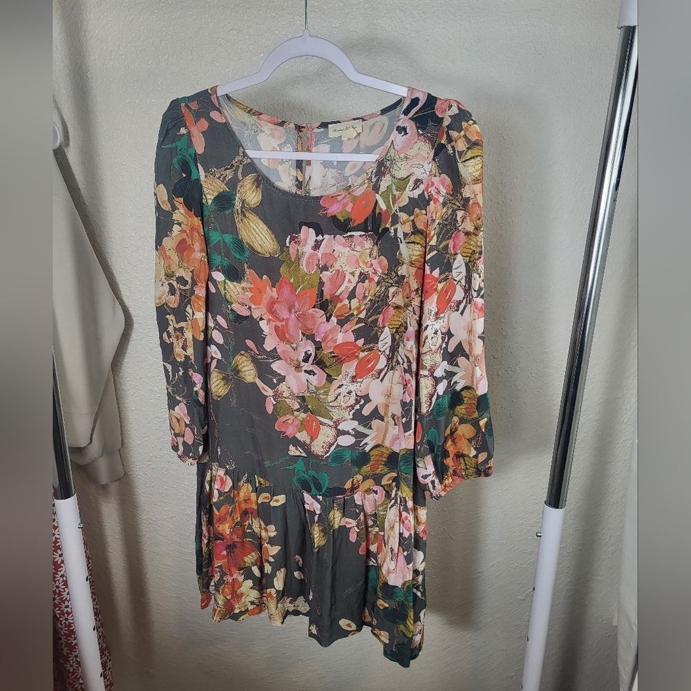 Anthropologie Meadow Rue Minutiae Floral tunic Dress Drop Waist Romantic 10